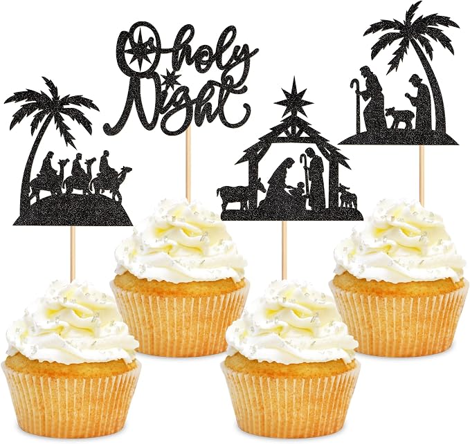 24PCS Jesus Christmas Cupcake Toppers Holy Night Believe Jesus Cupcake Picks Baby Shower Pray Chirstmas Decoration Party Decoration by Cyodoos