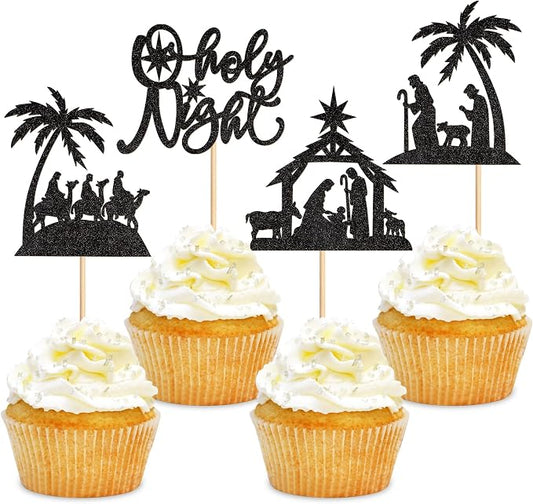 24PCS Jesus Christmas Cupcake Toppers Holy Night Believe Jesus Cupcake Picks Baby Shower Pray Chirstmas Decoration Party Decoration by Cyodoos