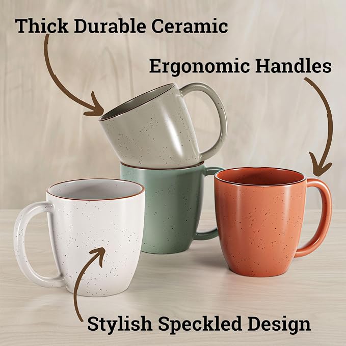 Ceramic Coffee Mugs Set of 4, 16oz Durable Microwave Safe Cups with Handles | Thick Durable Ceramic, 4 Beautiful Colors, Microwave, Dishwasher, Oven, & Freezer Safe, Comfortable Handles, 16 oz Capacity - Image 2