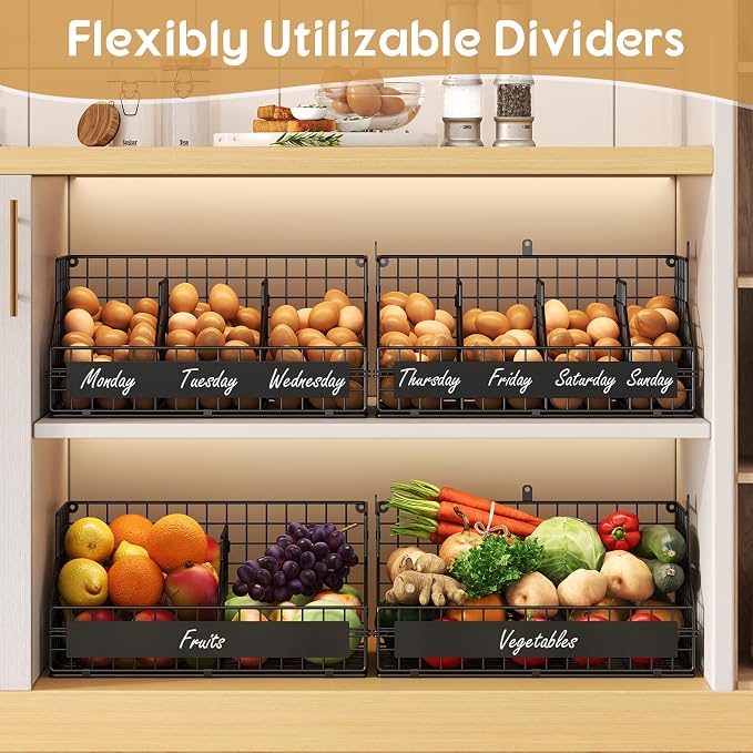 Egg Holder Countertop,Metal Egg Rack with Adjustable Dividers & DIY Labels | 2-Tier Stackable Wire Baskets, XXL Egg Basket for Gathering Fresh Eggs - Wall-Mounted Egg Storage, Chicken Coop Accessories - Image 5