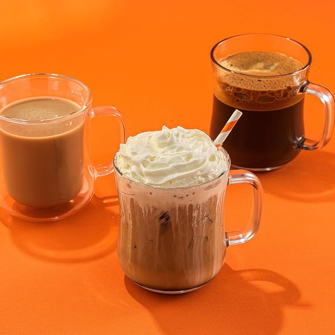 JoyJolt Glass Coffee Cups - 15.5oz Diner Mugs Set of 6. Bar Accessories, Cafe Style Clear Mug, Cappuccino, Latte, Tea Cup, Large Espresso Glasses - Image 6