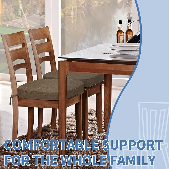 BUYUE Thickened 2.5" Friendly Woven Fabric Dining Chair Cushion, U-Shape High Density Foam Comfortable Chair Pad for Kitchen, Slip Resistant Indoor Seat Cushion (1 Piece, Brown) - Image 2