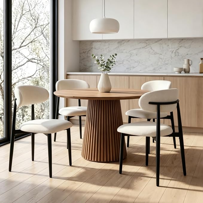 UVV Dining Chairs Set of 6, Metal Kitchen Chairs with Modern Fabric Upholstered for Dining Room, Beige - Image 4