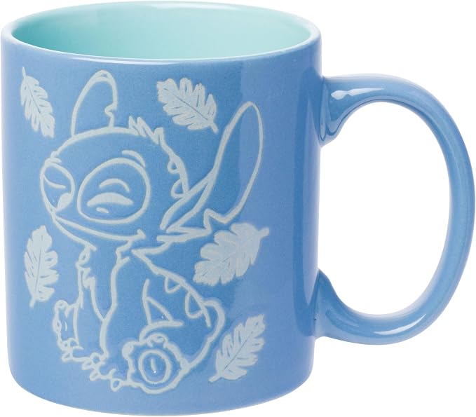 Silver Buffalo Disney Lilo and Stitch, Wax Resist Ceramic Pottery Mug, 20oz | Sitting Tropical Leaves, Cute But Cheeky, Etched Engraved, 0.59 Liters by SilverBuffalo