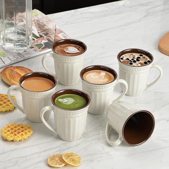 Melamine Coffee Cups of 6, 12oz Camping Mug with Handle, Lightweight and Unbreakable Cups kind to kids, Reusable Mugs Set for Tea, Dishwasher Safe, Ideal for Party RV Gift(Off White) by Gufaith