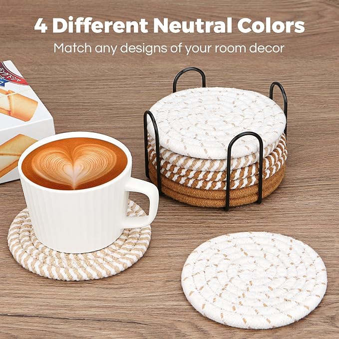 Coasters for Drinks, Coasters Set of 4 - Color, 8 Pack Coaster Set, Boho Coaster with Holder, Coffee Table Decor, Living Room Decor, Kitchen Table Decor - Image 5