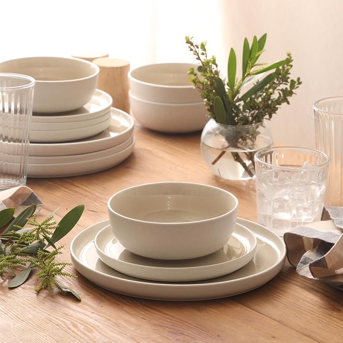 Gibson Elite Tahoe Sunset 12-Piece Reactive Stoneware Dinnerware Set – Matte Exterior & Shiny Interior Plates and Bowls, Durable Everyday Dish Set, Microwave & Dishwasher Safe - Taupe - Image 4