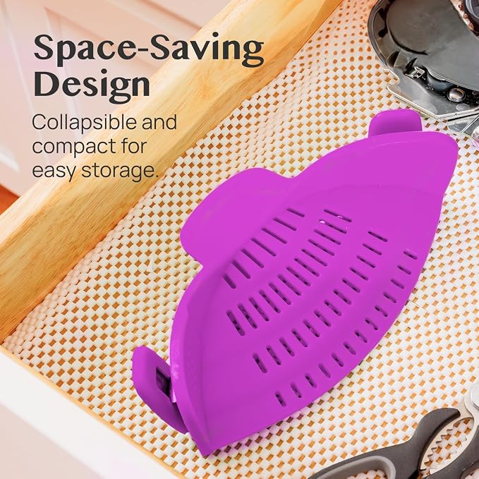 Kitchen Gizmo Snap N Strain Pot and Pasta Strainer - Strainers and Colanders - Adjustable Silicone Clip On Strainer for Pots, Pans, and Bowls - Kitchen Colander - Purple - Image 4