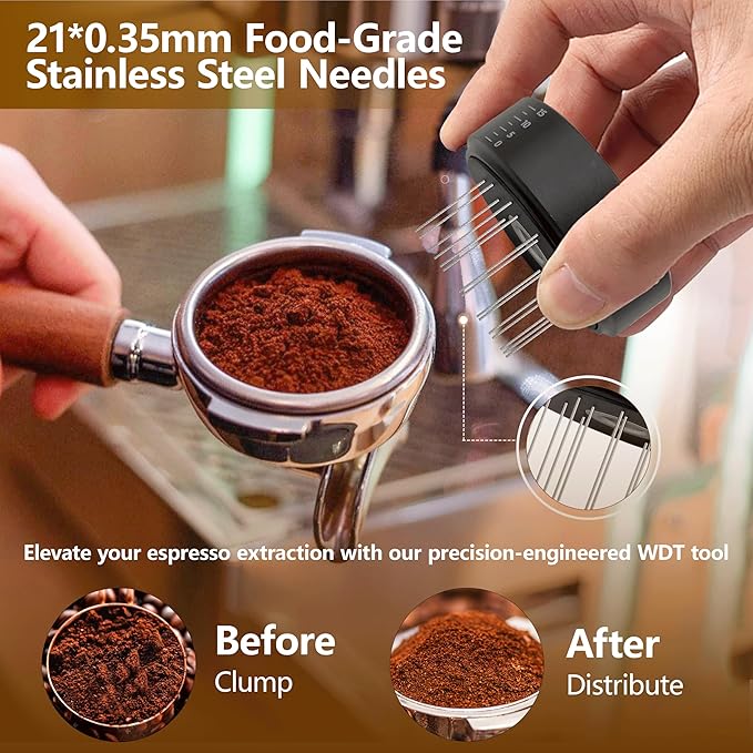 3-in-1 Coffee Distributor and Tamper with WDT Tool – Espresso Distribution Tool Set, Professional Espresso Accessories Kit, Fits 53mm Portafilters (53mm)