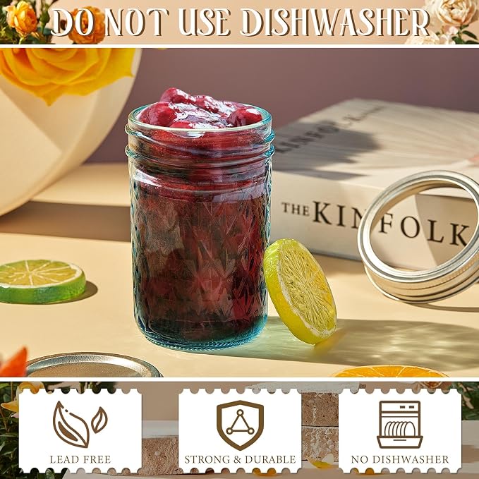 Zhehao 12 Pcs 8 oz Colored Mason Jars with Lids, Mini Regular Mouth Canning Jelly Honey Jars for Wedding Shower Favors DIY Candle Holding Spice Jam Fruit Smoothie Salad Dressing Ketchup(Light Blue) - Image 4