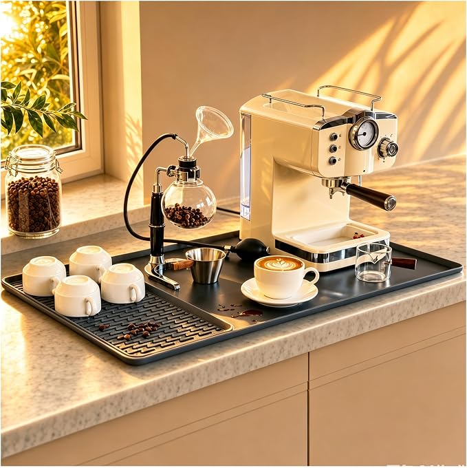 Caketime 2 In 1 Silicone Coffee Bar Mat Accessories Detachable Dish Drying Rug Rack Stone for Kitchen Counter Home Household Apartment Office Essentials Barista Espresso Machine Drainer Must Have by CAKETIME