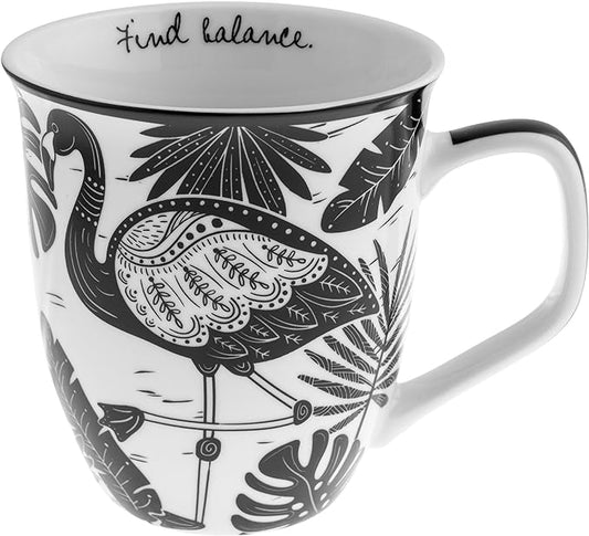 Karma Gifts 14 oz Black and White Boho Mug Flamingo - Cute Coffee and Tea Mug - Ceramic Coffee Mugs for Women and Men by KarmaGifts