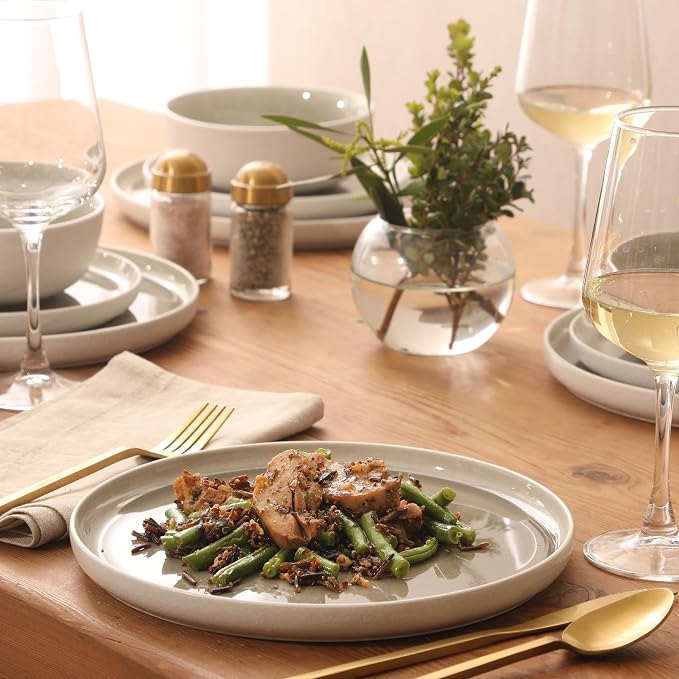Gibson Elite Tahoe Sunset 12-Piece Reactive Stoneware Dinnerware Set – Matte Exterior & Shiny Interior Plates and Bowls, Durable Everyday Dish Set, Microwave & Dishwasher Safe - Grey - Image 6