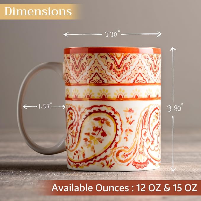 Maison d' Hermine Coffee Mug with Handles Tea Cups (15 Ounce, Pack of 1) | Fine Bone China Coffee Mugs for Hot Beverages Cappuccino Latte Home Hotel Spring Summer -Palatial Paisley - Indian Summer - Image 4