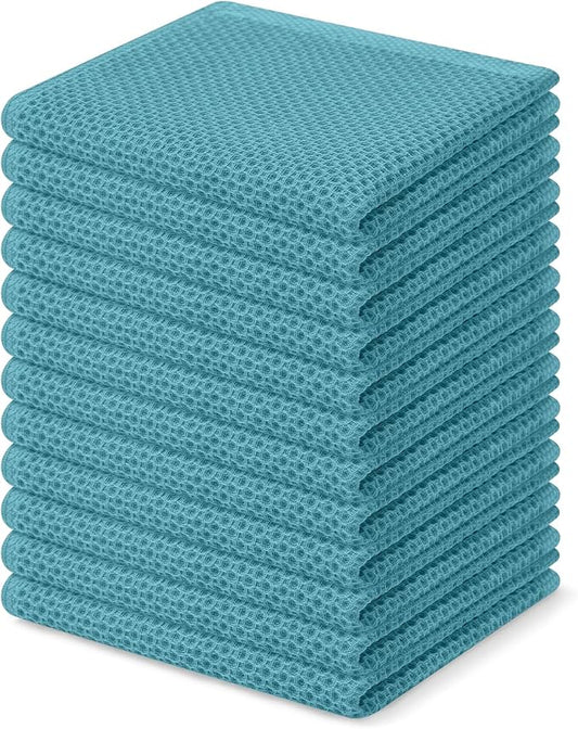 Homaxy 100% Cotton Waffle Weave Kitchen Dish Cloths 12-Pack, Lake Blue | 12 x 12 Inches, Ultra Soft Absorbent Dish Towels, Quick Drying Dish Rags with Hanging Loop by Homaxy