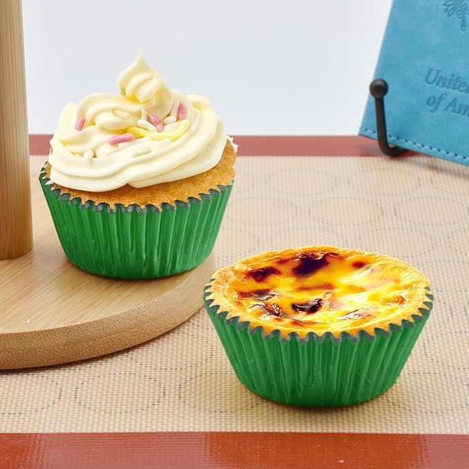 200 Pcs Green Foil Cupcake Liners Standard Baking Cups Muffin Paper Cases | Food-grade, Greaseproof & Sturdy Parchment, Cupcake Wrapper for Party, Christmas, Gift - Image 3