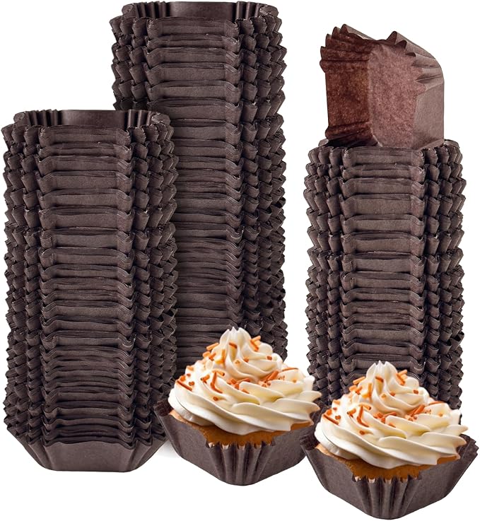 qiqee Square Cupcake Liners, 500 Count, Coffee,Standard Size by Qiqee