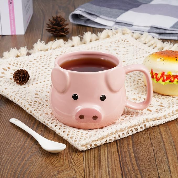 Pig Coffee Mug 14 oz Ceramic Novelty Coffee Mug 3D Porcelain Tea Mug for Women Christmas Housewarming Holiday Birthday Gifts for Women Mom Kids Teacher and Best Friend Pink - Image 5