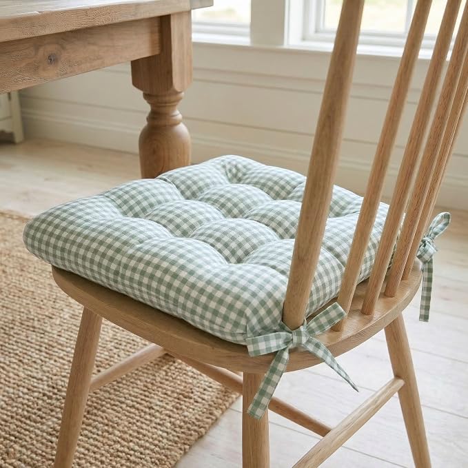 Barnett Home Decor Chair Cushions for Dining Chairs - 15x17 Kitchen Chair Cushions - Machine Washable, 100% Cotton, Made in USA - Latex Foam - Madrid Sage Green Gingham Small Pack of 4 - Image 2