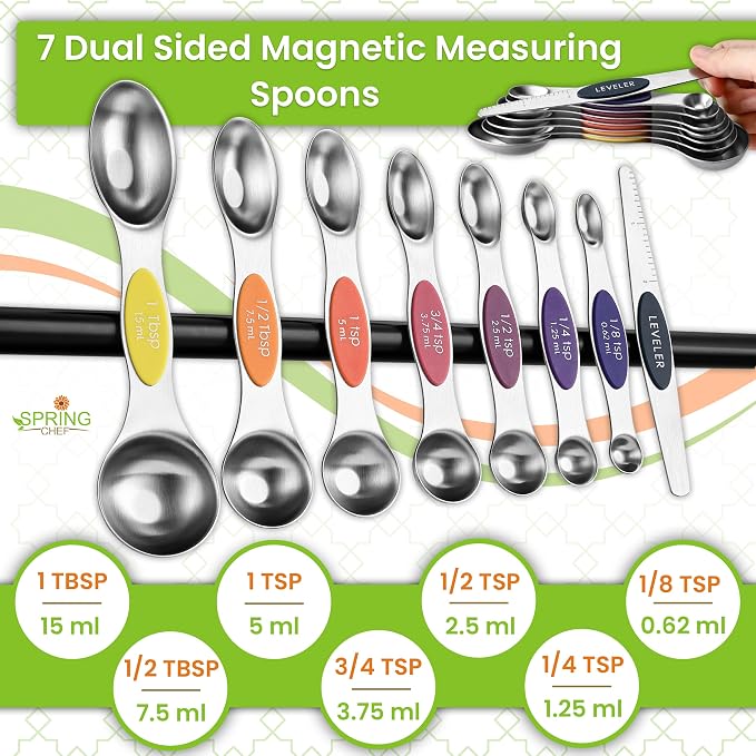Spring Chef Magnetic Measuring Cups & Spoons Set of 15, Mountain Sunrise | Patented Nesting Stainless Steel Measuring Cups & Heavy Duty Metal Measuring Spoons w/ Levelers for Dry & Liquid Ingredients - Image 8