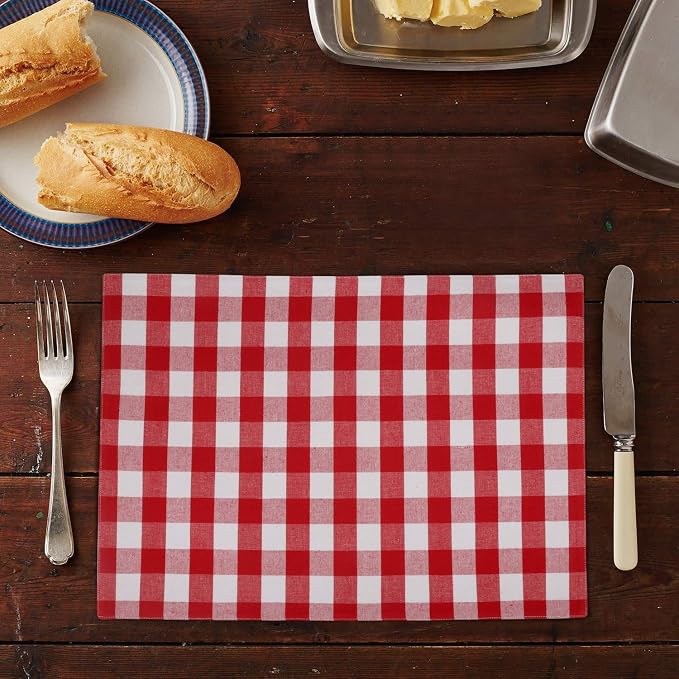Urban Villa Two Tone Placemat Cotton Tablemat 14x20 (Set of 6) Red/Wht - Image 3