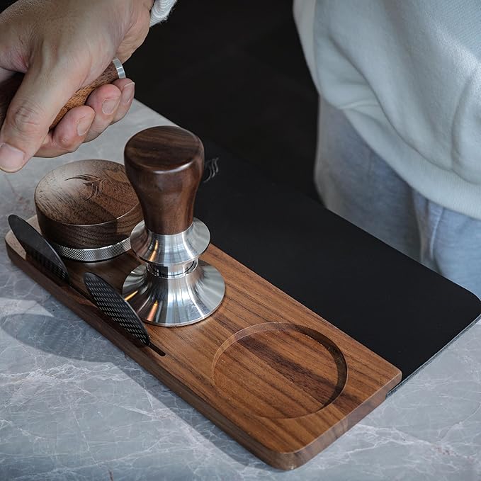58mm Espresso Puck Prep Kit – Spring Loaded Tamper, Leather Espresso Organizer Mat, Adjustable Distribution Tool, Smart Digital Scale & WDT Prep Device Compatible with Rancilio, Lelit, ECM