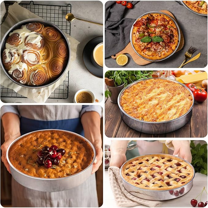 LIANYU 9 Inch Round Cake Pan Set of 3, Stainless Steel Layer Deep Cake Pan | Metal Baking Tins Mold, Perfect for Brownie Lasagna, Dishwasher & Oven Safe, Non-stick, Mirror Polish - Image 6
