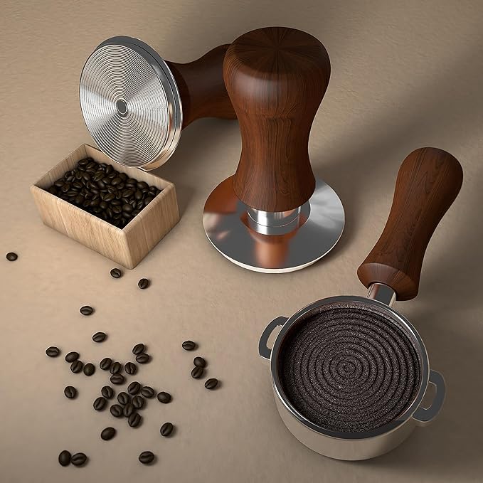 KYONANO 58.5mm Espresso Tamper, 30lb Spring-Loaded Calibrated Coffee Tamper, 304 Stainless Steel, Cuibourtia Wooden-Handle, Barista Tamper Suit for Over 58MM Espresso Portafilter