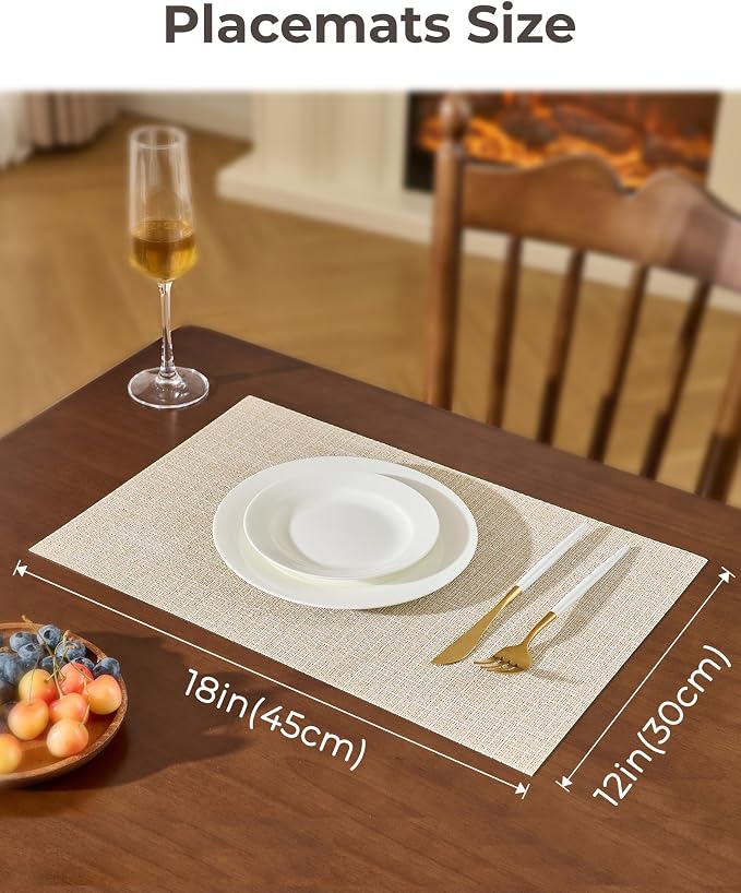 Leetaltree Beige Placemats Set of 8 - Heat Resistant Non-Slip Place mats for Dining Table, Washable Durable PVC Vinyl Woven Table Mats（Beige, 8） - Image 4