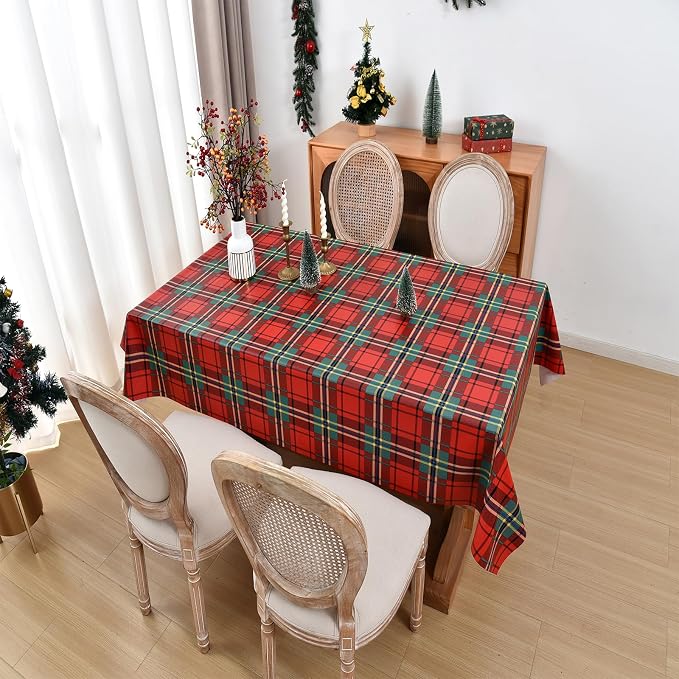 Christmas Tablecloth Heavy Duty Vinyl Red 54x54 inch Rectangle Christmas Table Cloth Reusable Waterproof Foldable Plastic Tablecloths PVC Xmas Table Cover for New Year Party Decor - Image 9