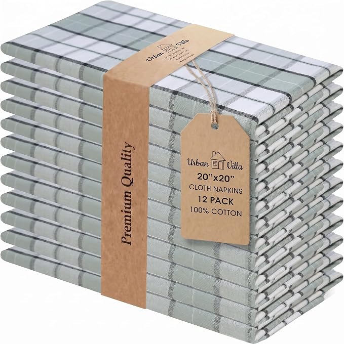 Urban Villa Cloth Napkins Cotton 20x20 (Set of 12) Majestic Checks by CottonTrends