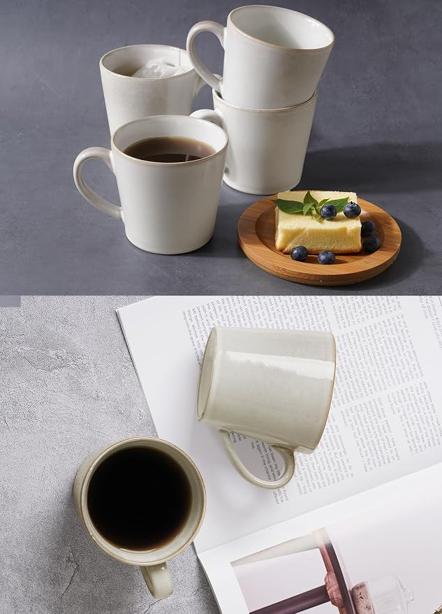 famiware Coffee Mug Set of 4, Annecy 14 oz Ceramic Reusable Cups Set with Handle, Microwavable and Dishwasherable Stoneware Drinkware Set for Tea, Milk, Water, Grey-white - Image 4