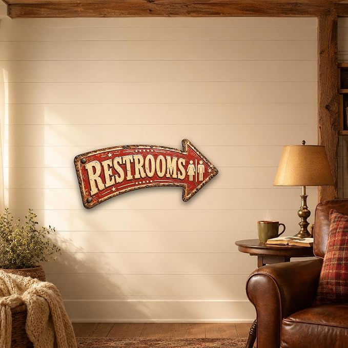 Restrooms Right-Pointing Arrow Sign | powder-coated metal, vintage, durable print, ready to hang - Image 5
