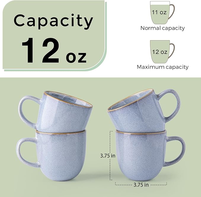 AmorArc 12oz Coffee Mugs, Ceramic Coffee Mugs set of 6 for Man, Woman, Dad, Mom, Modern Coffee Mugs with handle for Latte/Cappuccino/Milk/Cocoa. Dishwasher&Microwave Safe, Blue-Reactive Glaze - Image 2