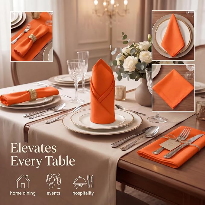 Urban Villa Cloth Napkins Cotton 20x20 (Set of 12) Orange - Image 2