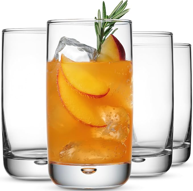 Set of 4 Highball Glasses 16 Oz Collins Cocktail Drinking Glass Cups, Bubble Base Glassware for Water, Juice, Cocktails, Beer Pint Glasses, Modern Basic Tumblers. by Glavers
