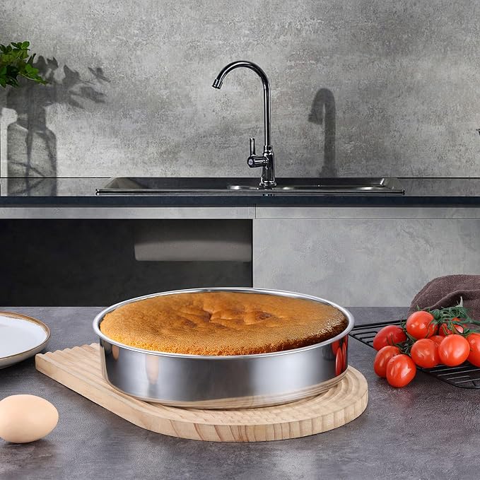 LIANYU Cake Pan 9 Inch Round, Stainless Steel Round Wedding Cake Baking Pan | Metal Birthday Baking Tin Oven Pan for Layer Cake Brownie Lasagna, Leak Proof, Dishwasher & Pot Safe - Image 3