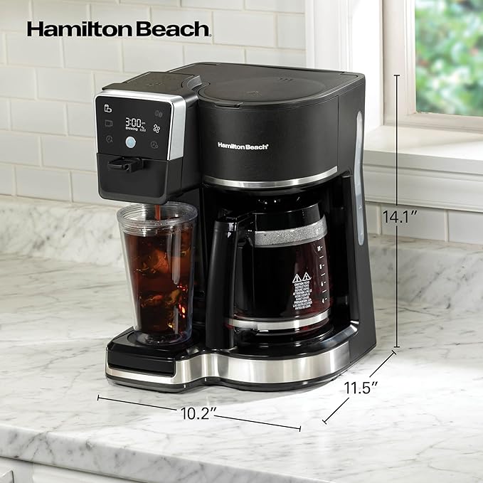 Hamilton Beach 2-Way Drip Coffee Maker & Single Serve Coffee Machine | Hot & Iced Coffee Maker| 12 Cup Glass Carafe| AquaFlow Showerhead | Auto Pause & Pour | Black |47500J - Image 8
