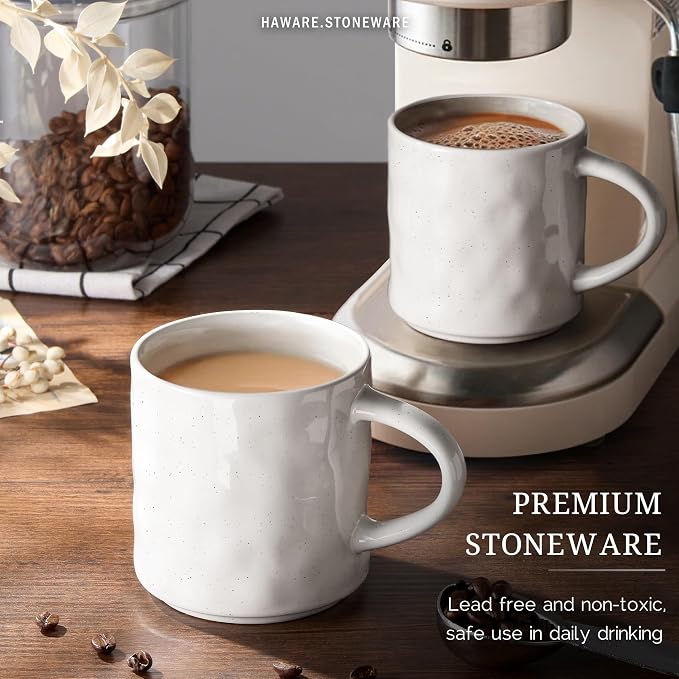 HaWare Coffee Mugs Set of 4, 14 Ounce, Speckled White | Stoneware Latte Mugs with Handle, Modern Tea Mugs for Man Woman, Dad, Mom, Drinking Cups for Cappuccino/Cocoa/Milk - Image 4