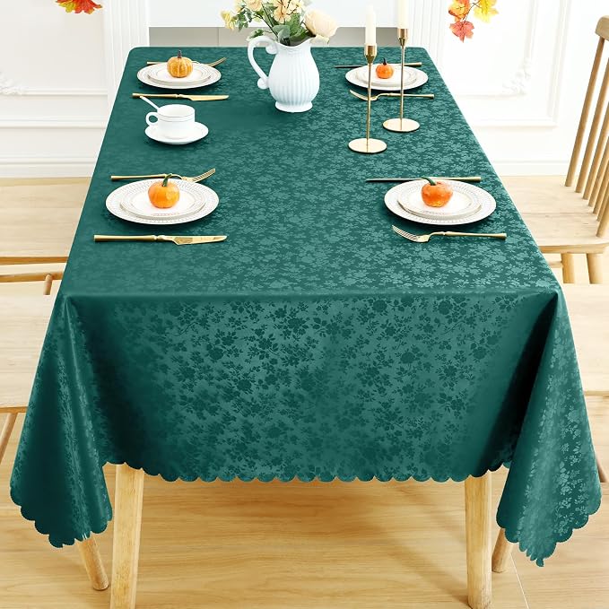 Smiry Rectangle Waterproof Heavy Duty Vinyl Tablecloths, 60 x 120 Inch | Wipeable Washable Floral Embossed Table Cover for Kitchen and Dining Room, Indoor & Outdoor Use, Green - Image 8