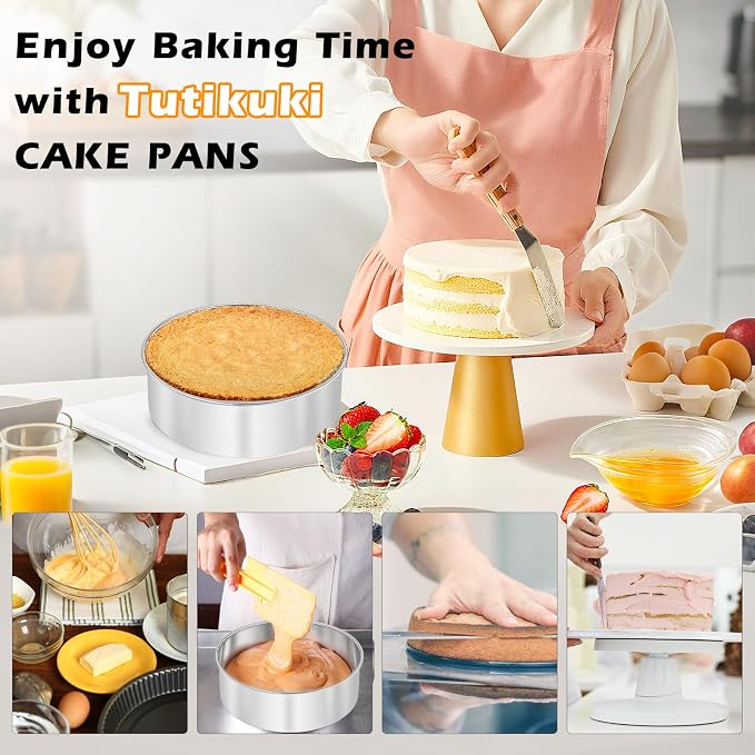 8 Inch Cake Pan - 3PCS Stainless Steel Round Layer Cake Baking Pans with 100 PCS Parchment Paper, Round Bakeware for Party Birthday Wedding, Mirror Finish & Dishwasher Safe - Image 7