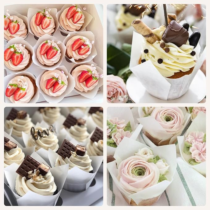 200pcs White Tulip Cupcake Liners for Baking Cups, Premium Parchment paper Tulip Muffin Liners, Greaseproof Cupcake Wrapper for Party, Christmas by JIRNGLA - Image 6