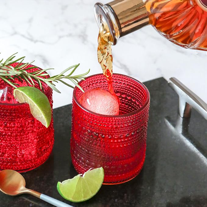 Kate Aspen Retro Arch Floral Red Drinking Glasses Set of 6, 10 oz Vintage Ribbed Glass Cups, Christmas Glassware & Holiday Drinkware, Valentine’s Day & Holiday Hostess Gift - Image 4
