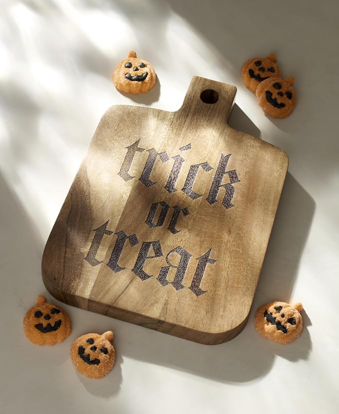 Oneida Vintro Halloween Trick or Treat Charcuterie Board | acacia wood, hand wash only | laser-etched trick-or-treat design | halloween party cheese and snack server - Image 3