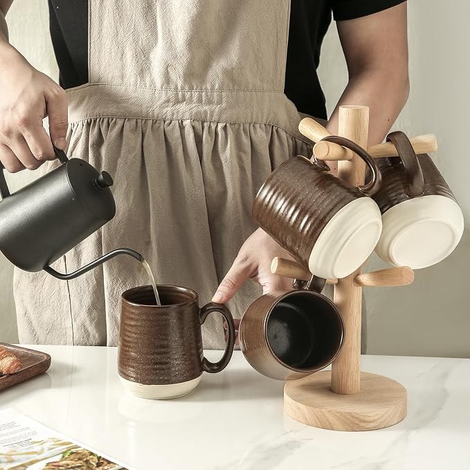 HASENSE Porcelain Coffee Mugs Set of 4-15 Ounce Large Ceramic Coffee Cups Set with Handle for Latte, Tea, Cocoa and Hot Chocolate, Brown Coffee Mugs for Men and Women, Microwave Safe - Image 6
