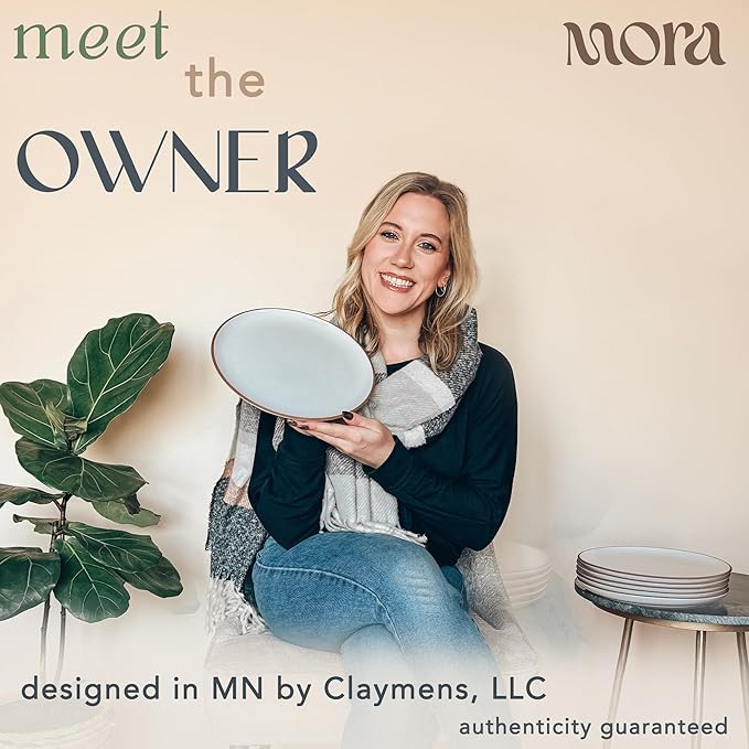 Mora Ceramic Dinner Plates Set of 6, 10 inch Dish Set - Microwave, Oven, and Dishwasher Safe, Scratch Resistant, Modern Rustic Dinnerware- Kitchen Porcelain Serving Dishes - Earl Grey - Image 3