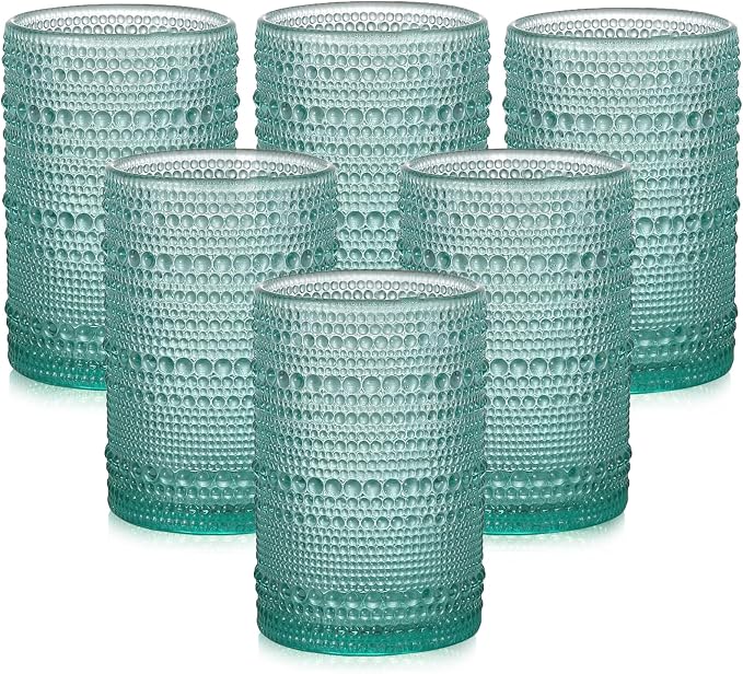 ZMOWIPDL Drinking Glasses Set of 6,15 oz Lake Blue Hobnail Glass Cups | Vintage Glassware，Embossed Water Tumbler,for Beer,Cocktail,Whiskey,Juice and Various Mixed Drinks- 1 Cleaning Brush by ZMOWIPDL