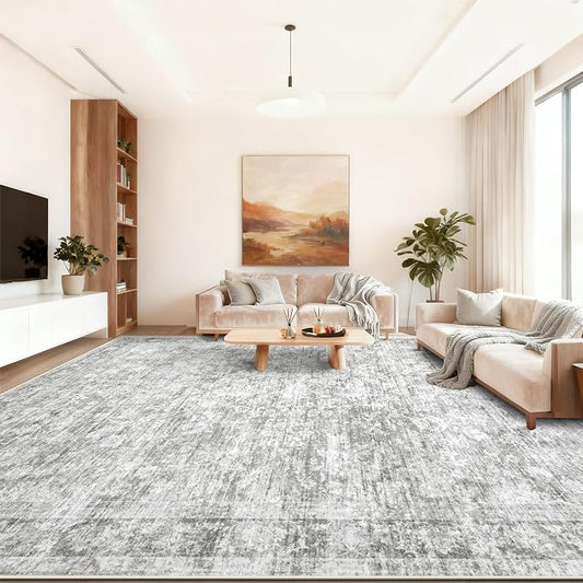 10x14 Area Rugs for Living Room: Washable Large Vintage Floral Rug Low Pile Non-Slip Boho Carpet for Bedroom Dining Home Office (Grey, 10'x14') by LOSBULAKE