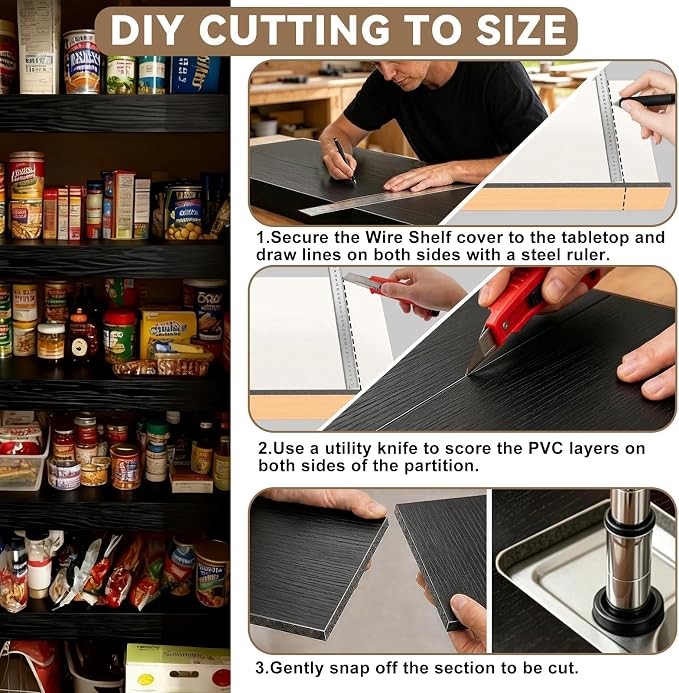 5 Pack 30x12in Wire Shelf Cover for Pantry, Closet, Kitchen – Waterproof PVC Wood-Look Wire Rack Covers for Shelves, Multiple No-Tool Installation - Image 5
