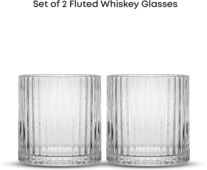 JoyJolt Elle 10oz Double Old Fashioned Whiskey Glasses - Set of 2, Lead-Free Glassware, Dishwasher Safe, Vintage Style Drinking Glasses - Image 3